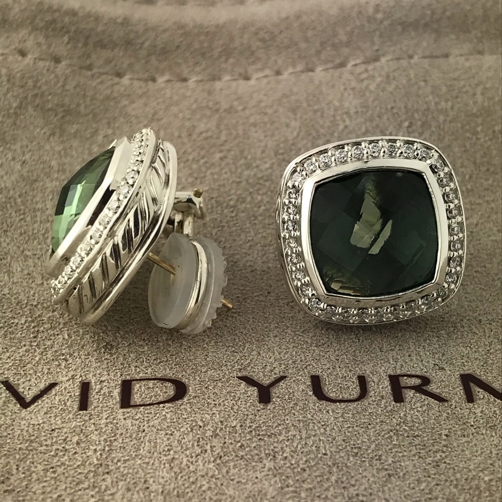 David Yurman 11mm Prasiolite Diamond Clip Earrings - Picture 3 of 3